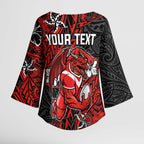 Personalised St. George Illawarra Dragons Kimono Sleeve Blouse Polynesian Tribal Pattern With Rugby Dragon Mascot Art