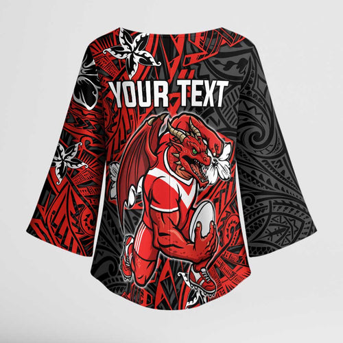 Personalised St. George Illawarra Dragons Kimono Sleeve Blouse Polynesian Tribal Pattern With Rugby Dragon Mascot Art