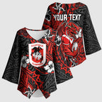 Personalised St. George Illawarra Dragons Kimono Sleeve Blouse Polynesian Tribal Pattern With Rugby Dragon Mascot Art