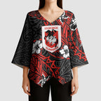 Personalised St. George Illawarra Dragons Kimono Sleeve Blouse Polynesian Tribal Pattern With Rugby Dragon Mascot Art