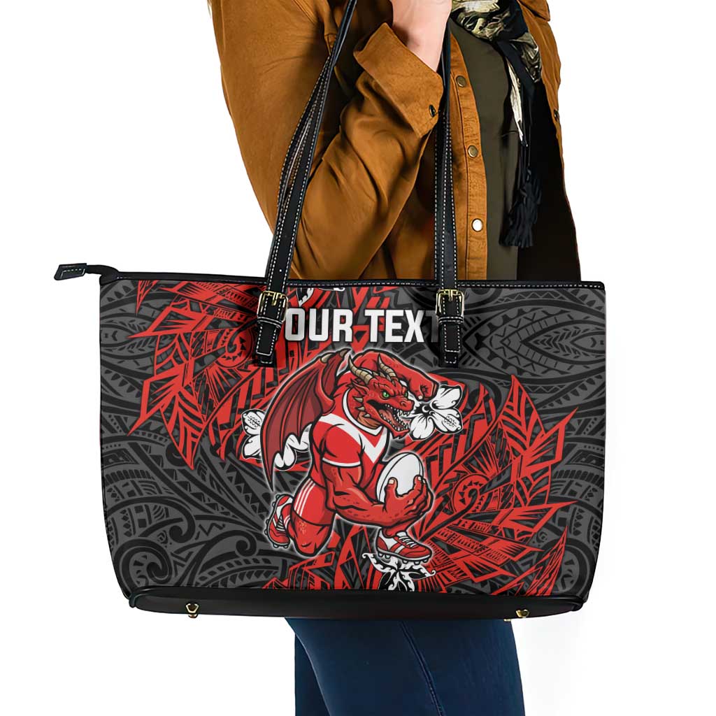 Personalised St. George Illawarra Dragons Leather Tote Bag Polynesian Tribal Pattern With Rugby Dragon Mascot Art