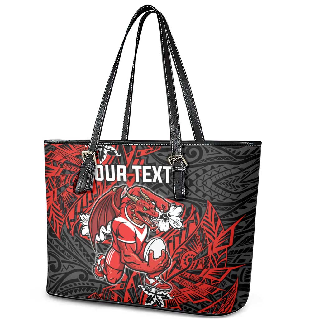 Personalised St. George Illawarra Dragons Leather Tote Bag Polynesian Tribal Pattern With Rugby Dragon Mascot Art