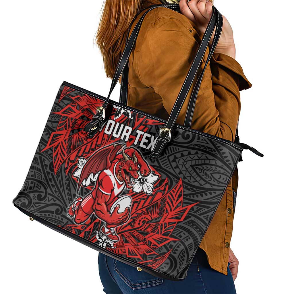 Personalised St. George Illawarra Dragons Leather Tote Bag Polynesian Tribal Pattern With Rugby Dragon Mascot Art