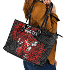 Personalised St. George Illawarra Dragons Leather Tote Bag Polynesian Tribal Pattern With Rugby Dragon Mascot Art