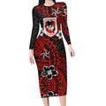 Personalised St. George Illawarra Dragons Long Sleeve Bodycon Dress Polynesian Tribal Pattern With Rugby Dragon Mascot Art