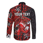 Personalised St. George Illawarra Dragons Long Sleeve Button Shirt Polynesian Tribal Pattern With Rugby Dragon Mascot Art