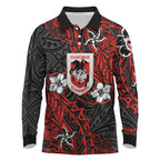 Personalised St. George Illawarra Dragons Long Sleeve Polo Shirt Polynesian Tribal Pattern With Rugby Dragon Mascot Art