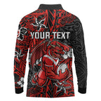 Personalised St. George Illawarra Dragons Long Sleeve Polo Shirt Polynesian Tribal Pattern With Rugby Dragon Mascot Art