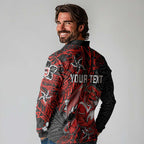 Personalised St. George Illawarra Dragons Long Sleeve Polo Shirt Polynesian Tribal Pattern With Rugby Dragon Mascot Art