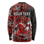 Personalised St. George Illawarra Dragons Long Sleeve Shirt Polynesian Tribal Pattern With Rugby Dragon Mascot Art