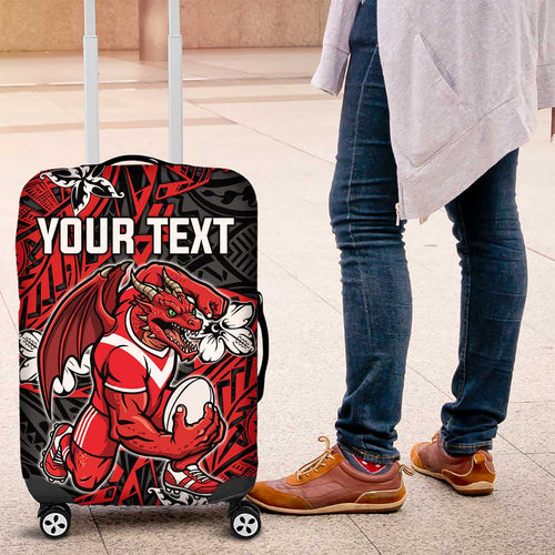 Personalised St. George Illawarra Dragons Luggage Cover Polynesian Tribal Pattern With Rugby Dragon Mascot Art