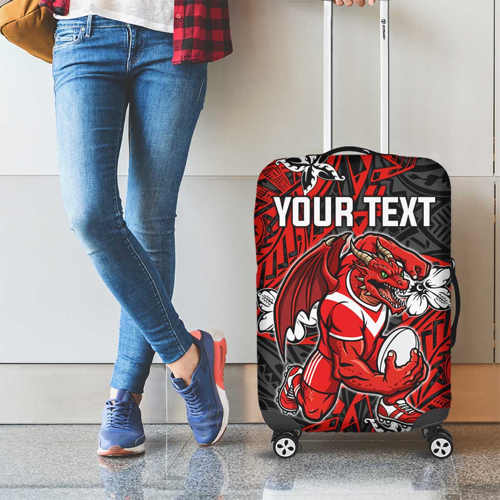 Personalised St. George Illawarra Dragons Luggage Cover Polynesian Tribal Pattern With Rugby Dragon Mascot Art