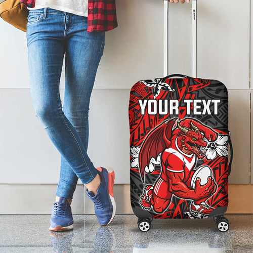 Personalised St. George Illawarra Dragons Luggage Cover Polynesian Tribal Pattern With Rugby Dragon Mascot Art