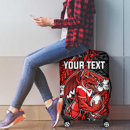 Personalised St. George Illawarra Dragons Luggage Cover Polynesian Tribal Pattern With Rugby Dragon Mascot Art