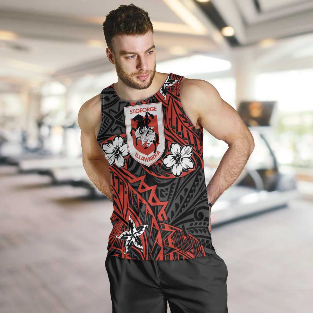 Personalised St. George Illawarra Dragons Men Tank Top Polynesian Tribal Pattern With Rugby Dragon Mascot Art