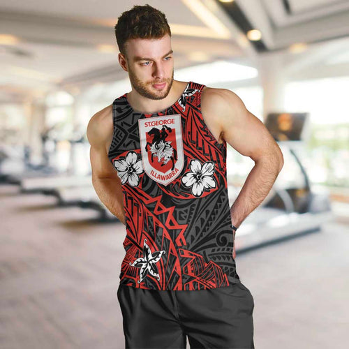 Personalised St. George Illawarra Dragons Men Tank Top Polynesian Tribal Pattern With Rugby Dragon Mascot Art