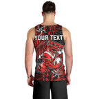 Personalised St. George Illawarra Dragons Men Tank Top Polynesian Tribal Pattern With Rugby Dragon Mascot Art