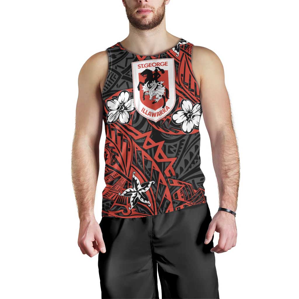 Personalised St. George Illawarra Dragons Men Tank Top Polynesian Tribal Pattern With Rugby Dragon Mascot Art