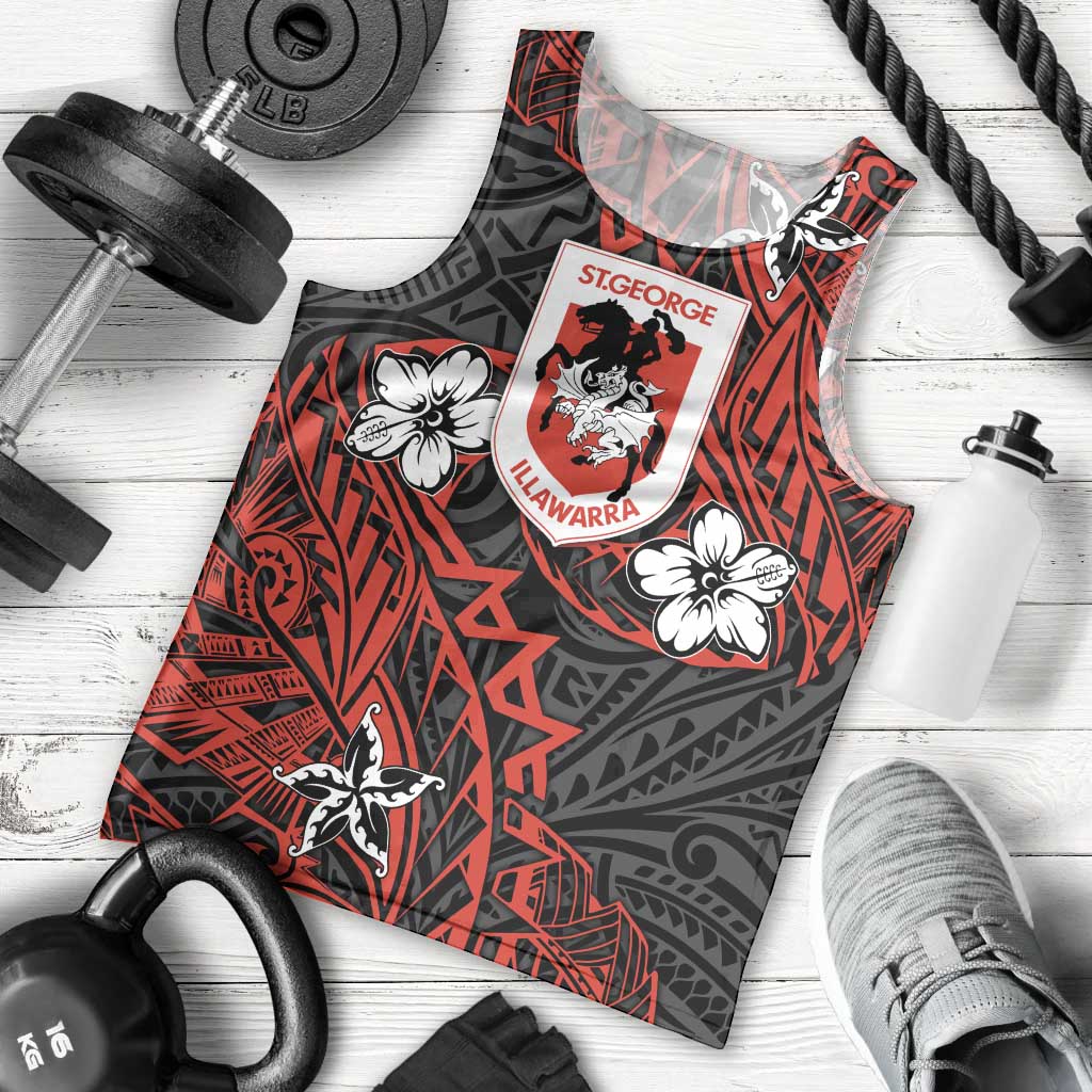 Personalised St. George Illawarra Dragons Men Tank Top Polynesian Tribal Pattern With Rugby Dragon Mascot Art