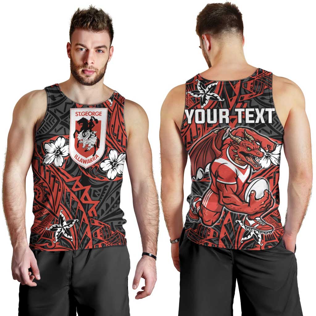 Personalised St. George Illawarra Dragons Men Tank Top Polynesian Tribal Pattern With Rugby Dragon Mascot Art