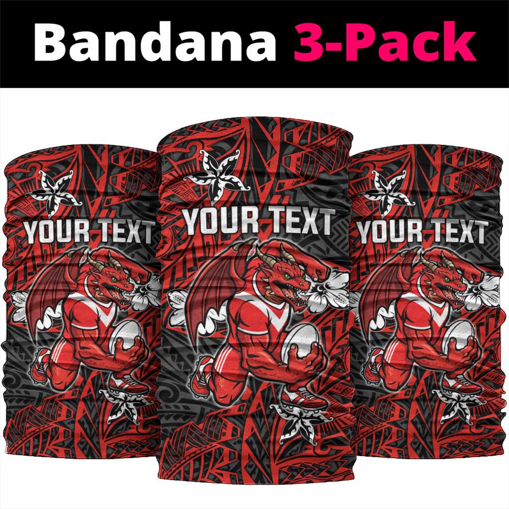 Personalised St. George Illawarra Dragons Neck Gaiter Polynesian Tribal Pattern With Rugby Dragon Mascot Art