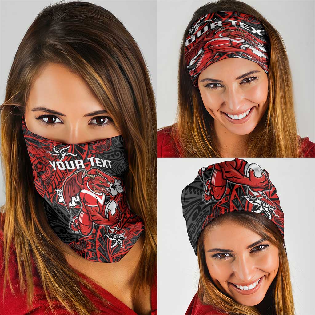 Personalised St. George Illawarra Dragons Neck Gaiter Polynesian Tribal Pattern With Rugby Dragon Mascot Art