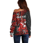 Personalised St. George Illawarra Dragons Off Shoulder Sweater Polynesian Tribal Pattern With Rugby Dragon Mascot Art