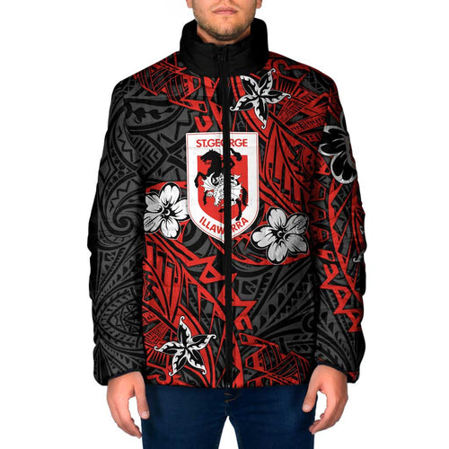 Personalised St. George Illawarra Dragons Padded Jacket Polynesian Tribal Pattern With Rugby Dragon Mascot Art