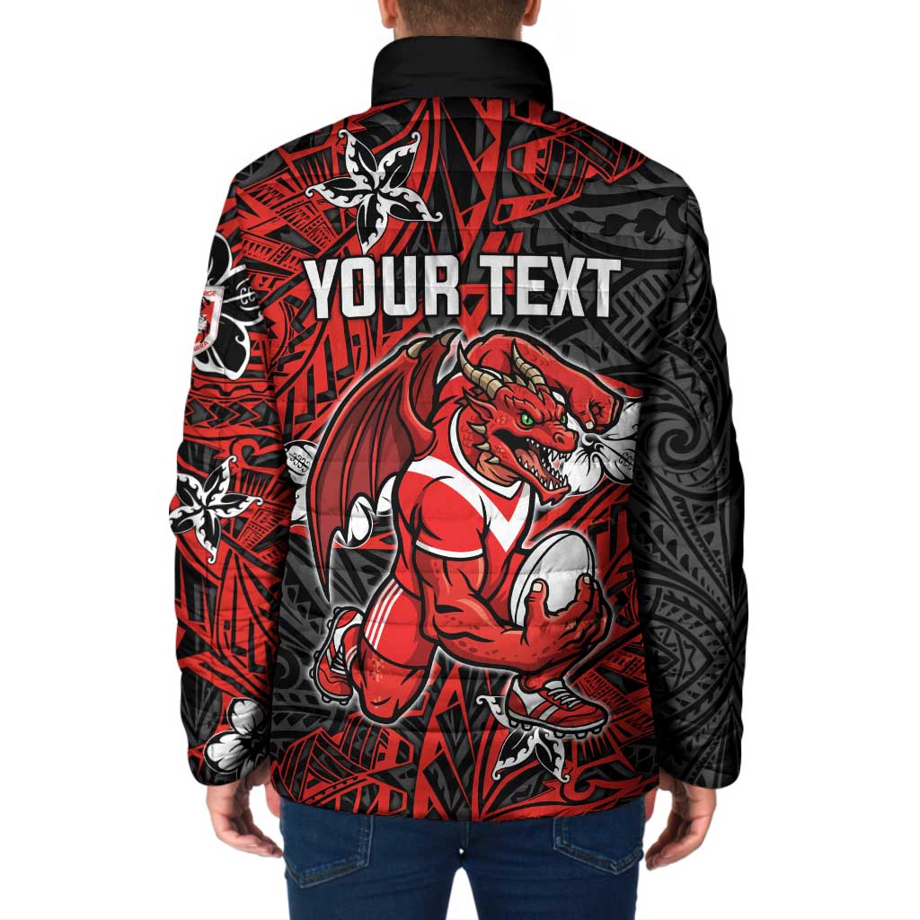 Personalised St. George Illawarra Dragons Padded Jacket Polynesian Tribal Pattern With Rugby Dragon Mascot Art