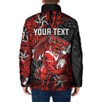 Personalised St. George Illawarra Dragons Padded Jacket Polynesian Tribal Pattern With Rugby Dragon Mascot Art