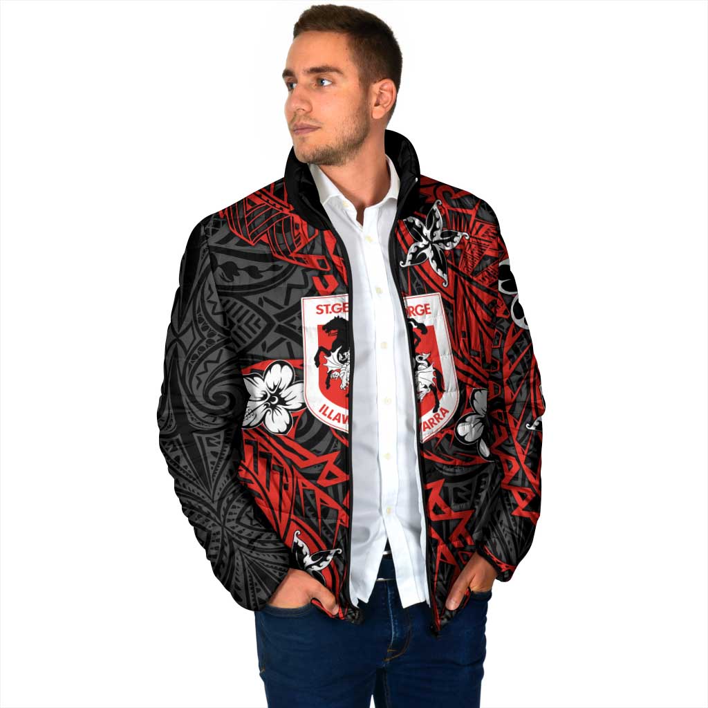 Personalised St. George Illawarra Dragons Padded Jacket Polynesian Tribal Pattern With Rugby Dragon Mascot Art