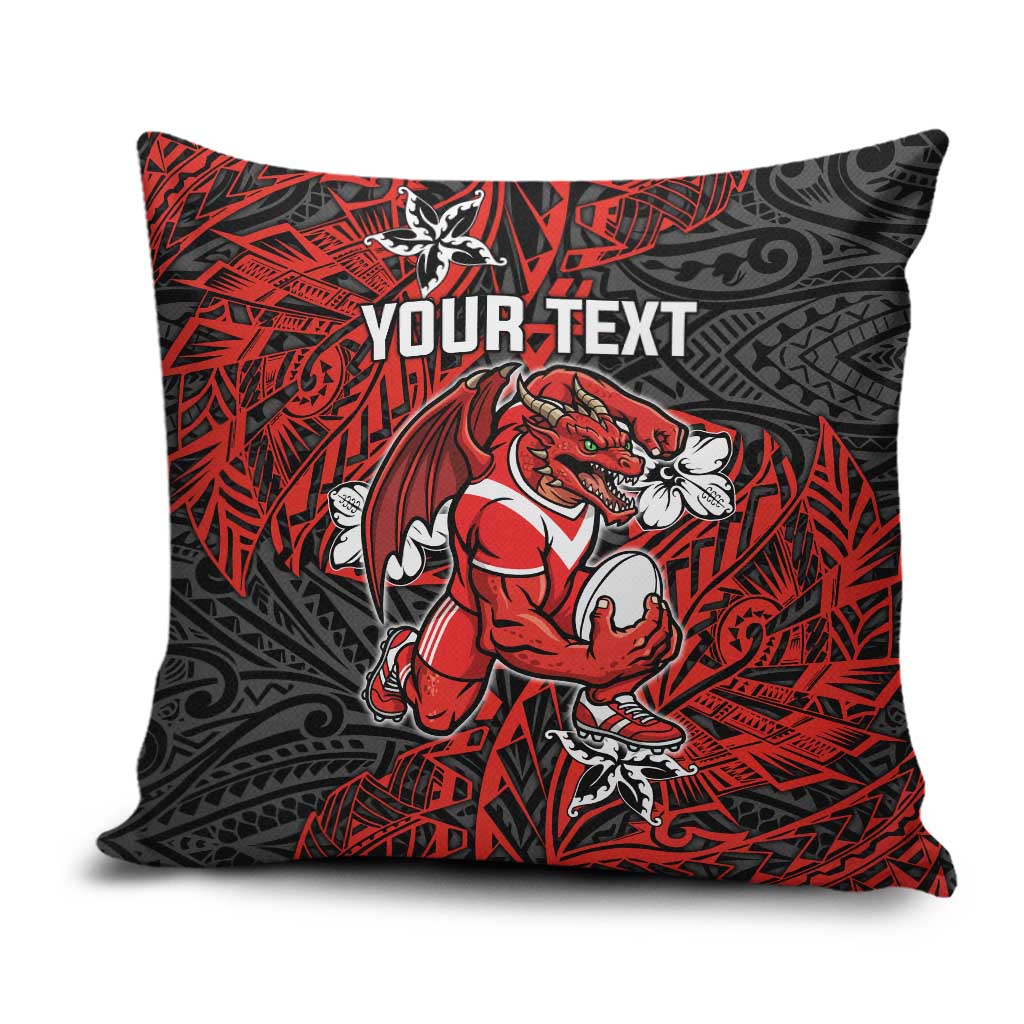 Personalised St. George Illawarra Dragons Pillow Cover Polynesian Tribal Pattern With Rugby Dragon Mascot Art