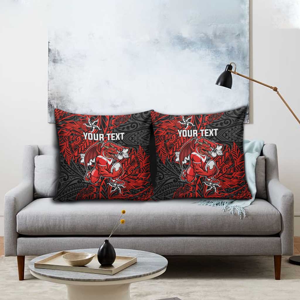 Personalised St. George Illawarra Dragons Pillow Cover Polynesian Tribal Pattern With Rugby Dragon Mascot Art
