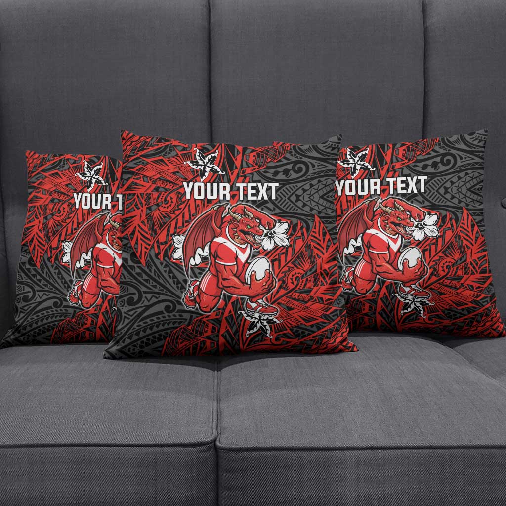 Personalised St. George Illawarra Dragons Pillow Cover Polynesian Tribal Pattern With Rugby Dragon Mascot Art