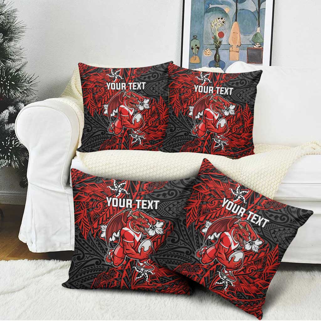 Personalised St. George Illawarra Dragons Pillow Cover Polynesian Tribal Pattern With Rugby Dragon Mascot Art