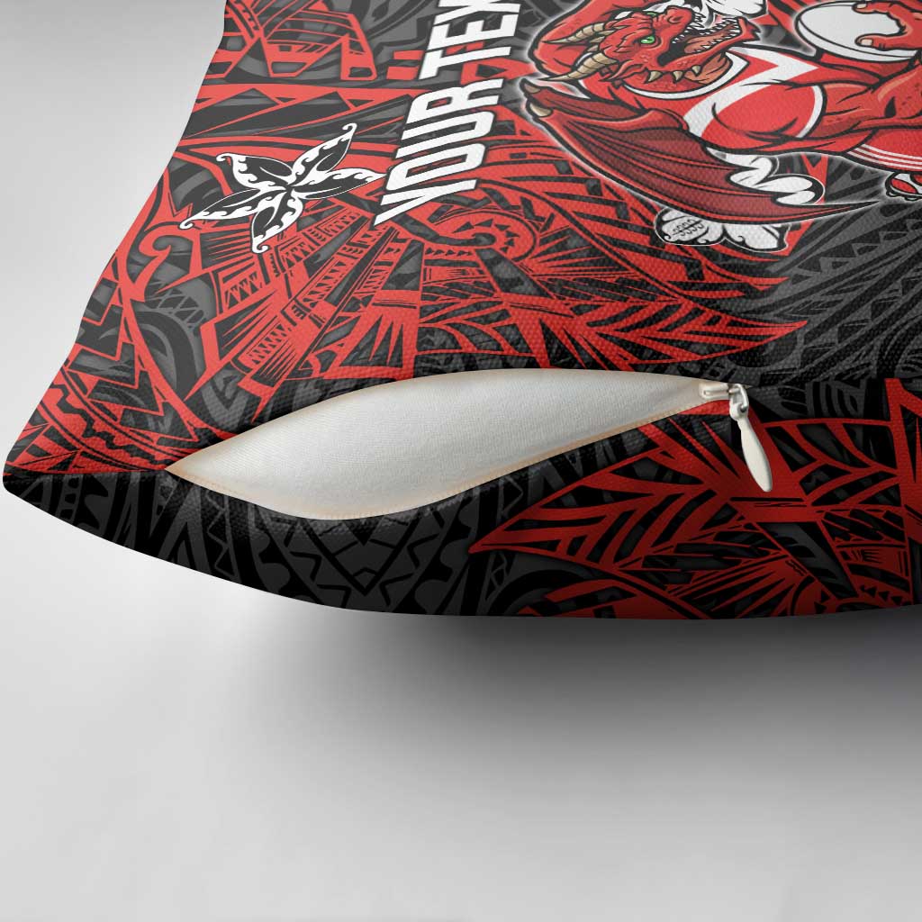 Personalised St. George Illawarra Dragons Pillow Cover Polynesian Tribal Pattern With Rugby Dragon Mascot Art