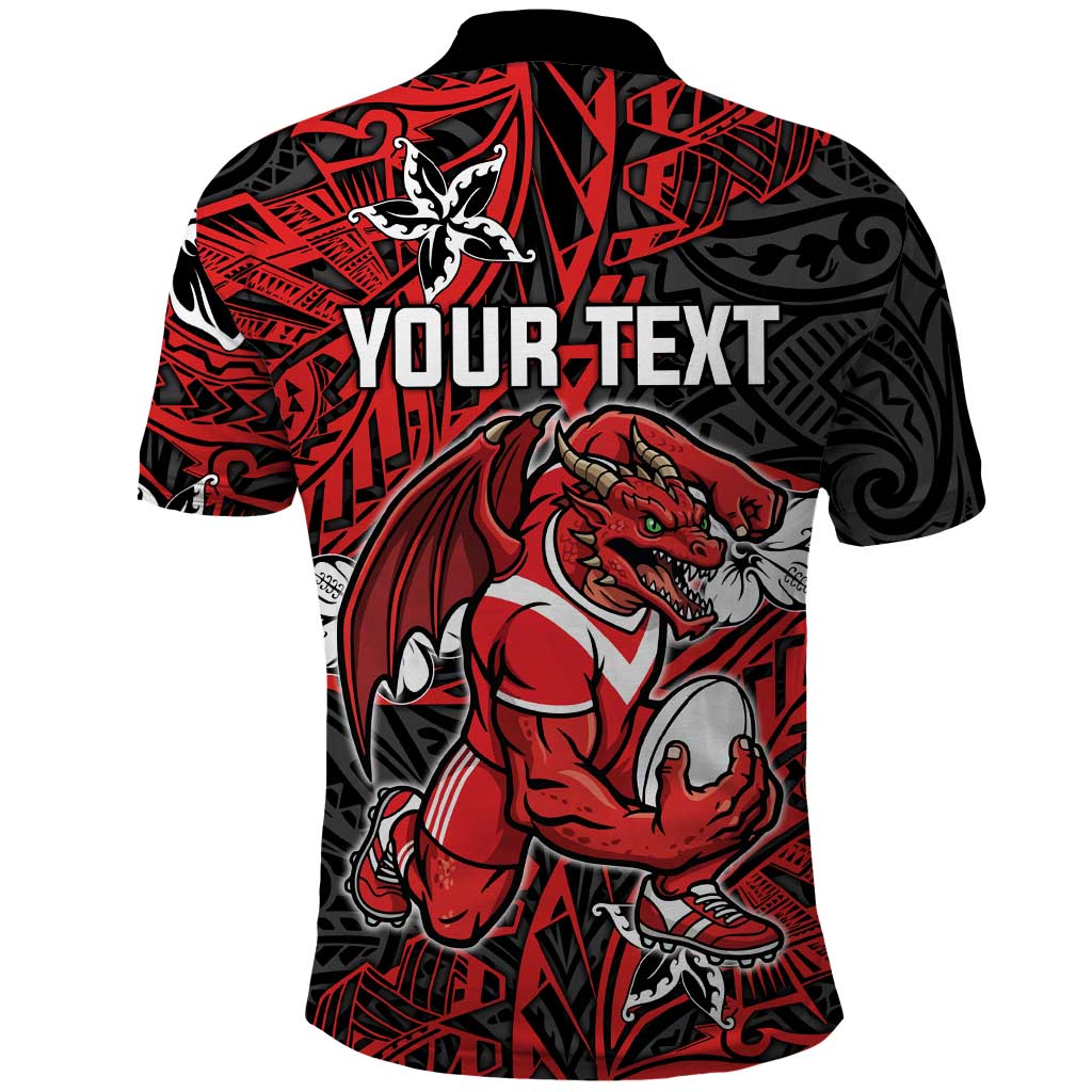 Personalised St. George Illawarra Dragons Polo Shirt Polynesian Tribal Pattern With Rugby Dragon Mascot Art