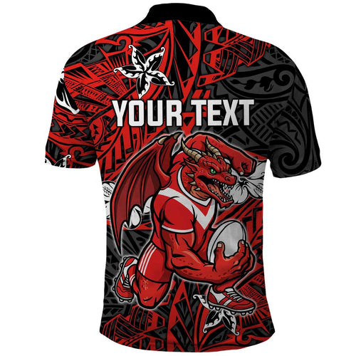 Personalised St. George Illawarra Dragons Polo Shirt Polynesian Tribal Pattern With Rugby Dragon Mascot Art