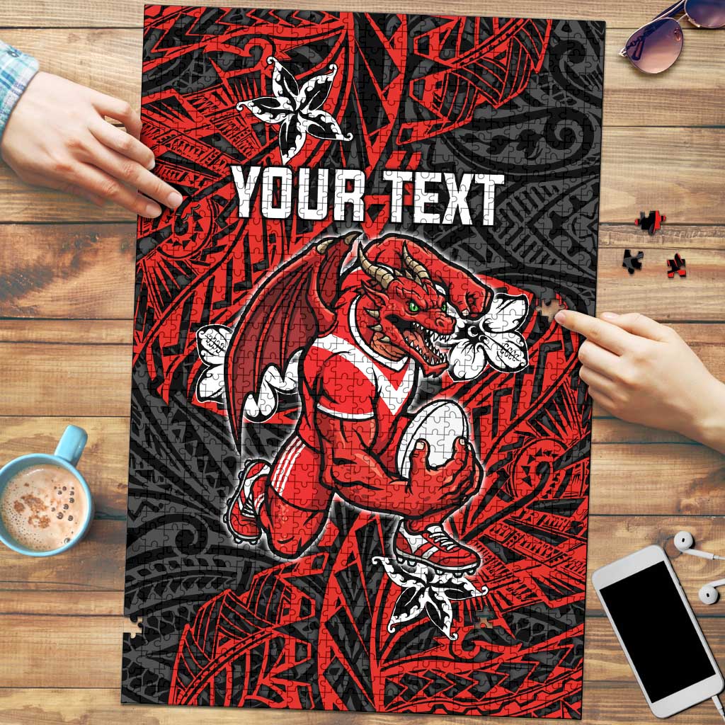 Personalised St. George Illawarra Dragons Puzzle Polynesian Tribal Pattern With Rugby Dragon Mascot Art
