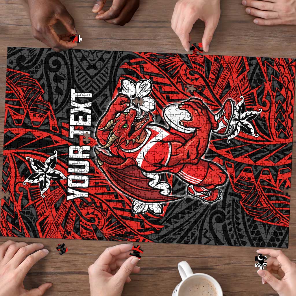 Personalised St. George Illawarra Dragons Puzzle Polynesian Tribal Pattern With Rugby Dragon Mascot Art