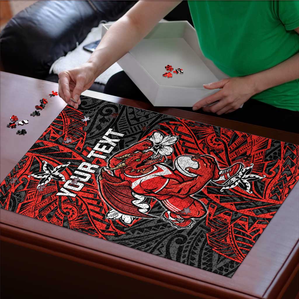Personalised St. George Illawarra Dragons Puzzle Polynesian Tribal Pattern With Rugby Dragon Mascot Art