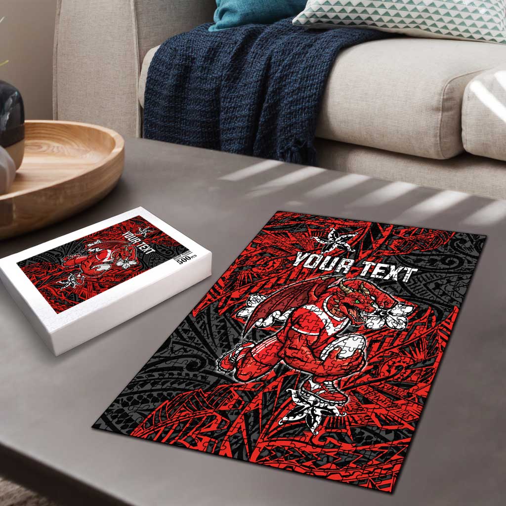 Personalised St. George Illawarra Dragons Puzzle Polynesian Tribal Pattern With Rugby Dragon Mascot Art