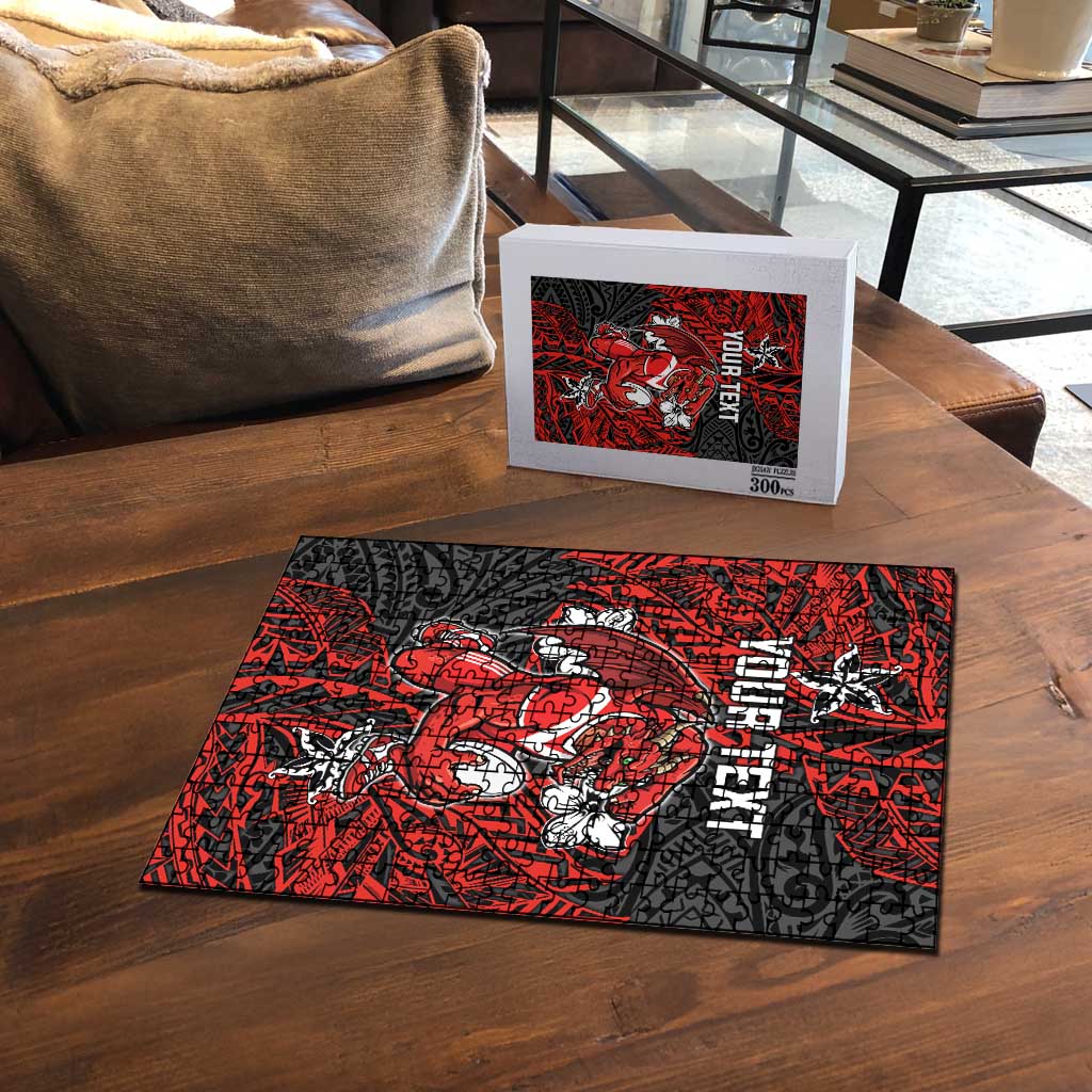 Personalised St. George Illawarra Dragons Puzzle Polynesian Tribal Pattern With Rugby Dragon Mascot Art