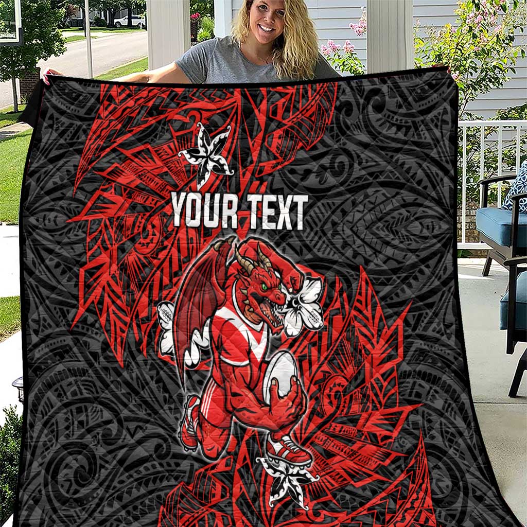 Personalised St. George Illawarra Dragons Quilt Polynesian Tribal Pattern With Rugby Dragon Mascot Art