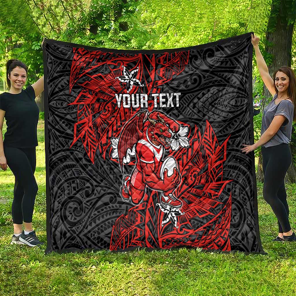 Personalised St. George Illawarra Dragons Quilt Polynesian Tribal Pattern With Rugby Dragon Mascot Art