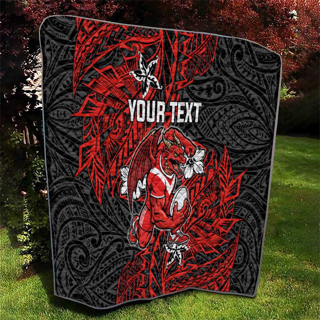 Personalised St. George Illawarra Dragons Quilt Polynesian Tribal Pattern With Rugby Dragon Mascot Art