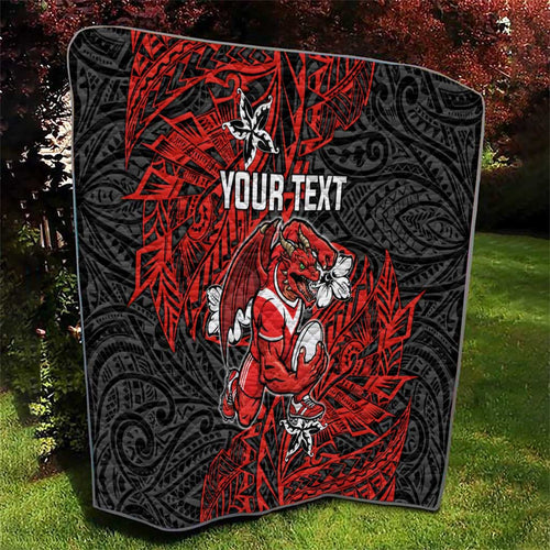 Personalised St. George Illawarra Dragons Quilt Polynesian Tribal Pattern With Rugby Dragon Mascot Art