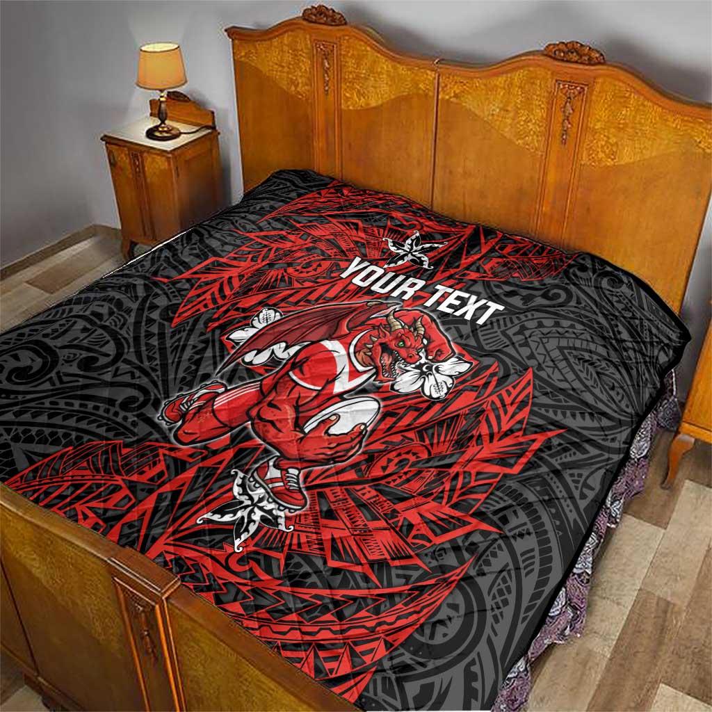 Personalised St. George Illawarra Dragons Quilt Polynesian Tribal Pattern With Rugby Dragon Mascot Art