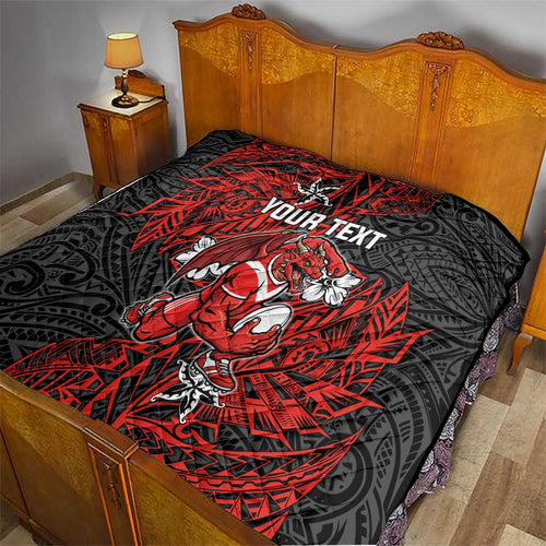 Personalised St. George Illawarra Dragons Quilt Polynesian Tribal Pattern With Rugby Dragon Mascot Art