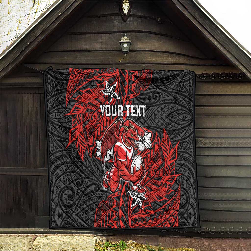 Personalised St. George Illawarra Dragons Quilt Polynesian Tribal Pattern With Rugby Dragon Mascot Art